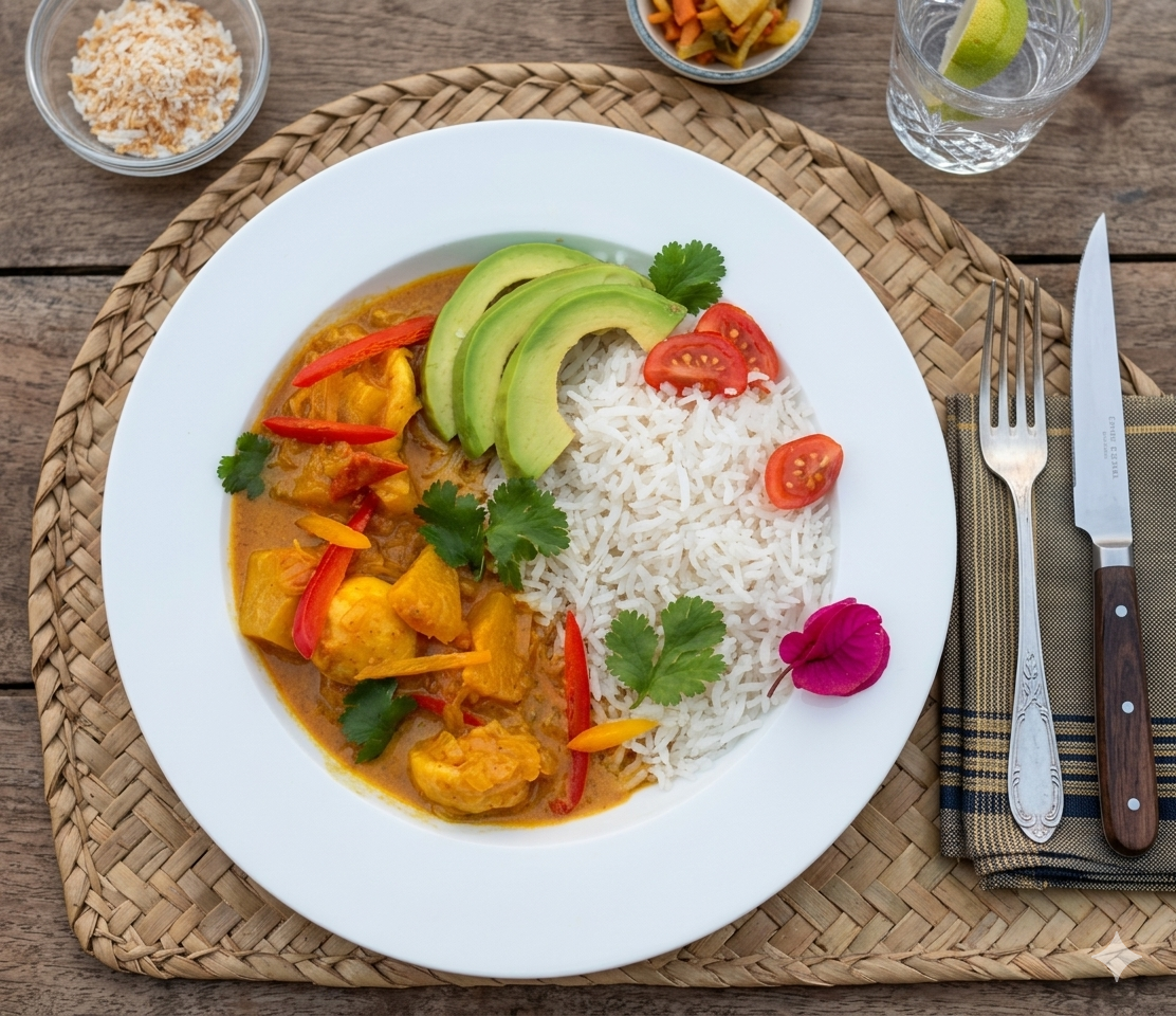 Curry d'Ananas au Poulet & Son Riz Coco
